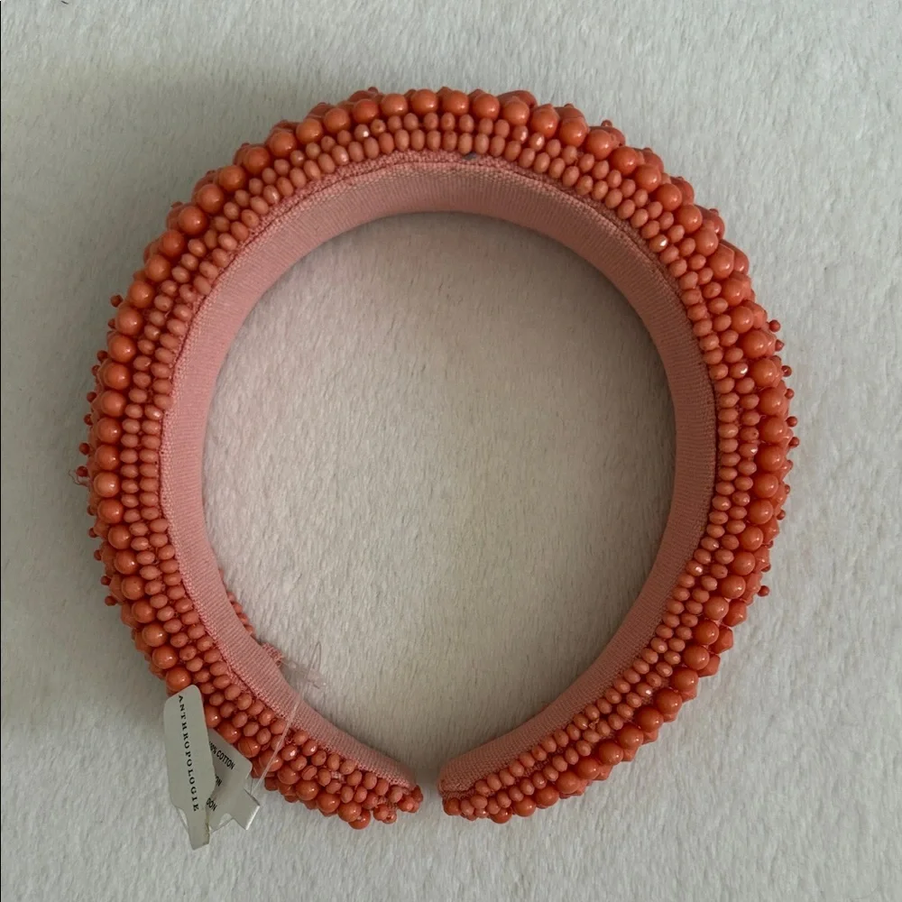 {NWT} Anthropologie | Beaded Puffy Headband Orange (Coral) - Picture 12 of 12